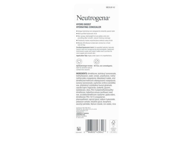 Neutrogena Hydro Boost Hydrating Concealer, 40 Medium, 0.12 oz/3.4 g