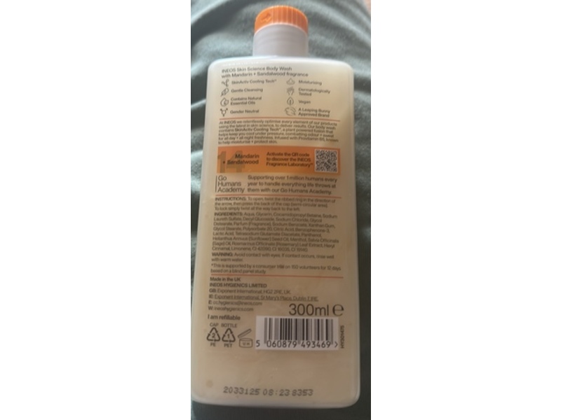 INEOS Skin Science Body Wash, Mandarin + Sandalwood, 300 mL