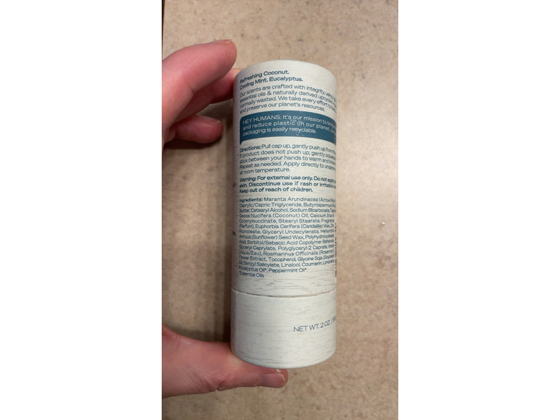 Hey Humans Naturally Derived Deodorant, Coconut Mint, 2 oz/56 g