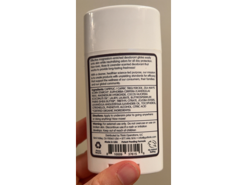 Think Magnesium Deodorant, Rose & Lanvender, 2.65 fl oz/75 g