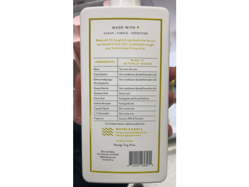 Native Hair Curl Care Conditioner, Coconut + Turmeric, 16.5 fl oz/487 mL