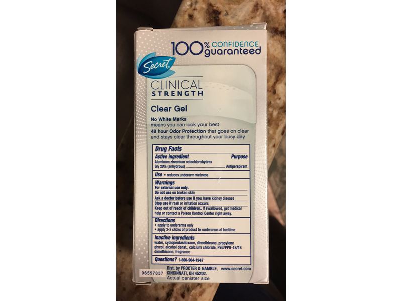 Secret Clinical Strength Clear Gel Women's Antiperspirant & Deodorant Completely Clean Scent 1.6 Oz, 1.600 Fluid Ounce