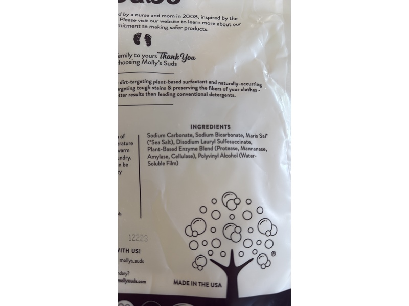 Molly's Suds Super Powder Laundry Pods, Unscented, 53.96 oz/1.52 kg, 90 Count