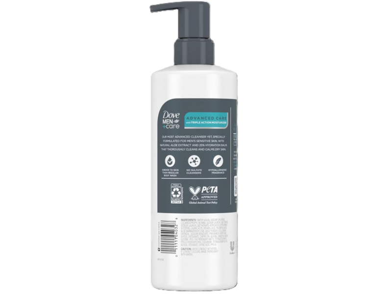 Dove Men+Care Sensitive Calm Face + Body Cleanser, Aloe Vera, 16.9 fl oz/500 mL