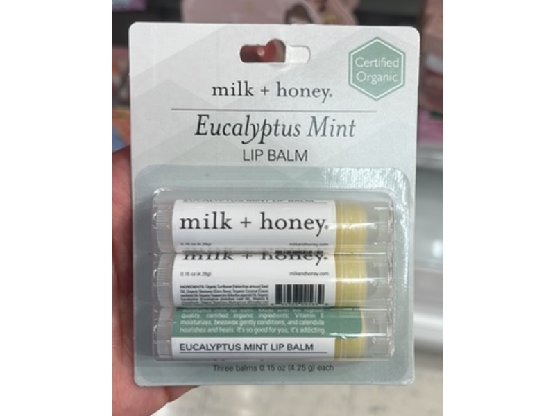 Milk + Honey Lip Balm, Eucalyptus Mint, 0.15 oz/4.25 g, Pack Of 3