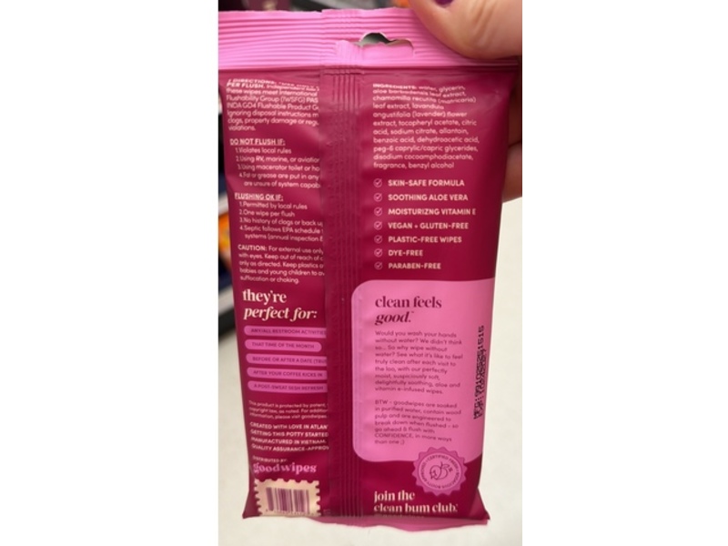 GoodWipes Actually Flushable Wipes, Rosewater, 18 Count