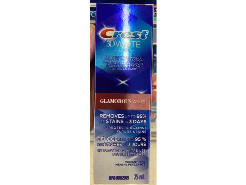 Crest 3D White Luxe Fluoride Toothpaste, Glamorous White, 75 mL