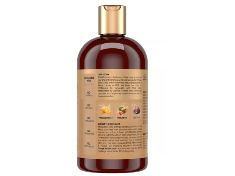 Shea Moisture Intensive Hydration Shampoo, Manuka Honey & Mafura Oil, 13 fl oz/384 mL, Pack Of 2