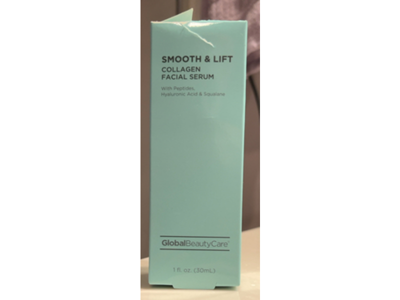 Global Beauty Care Smooth & Lift Collagen Facial Serum, Peptides, Hyaluronic Acid & Squalane, 1fl oz/30ml