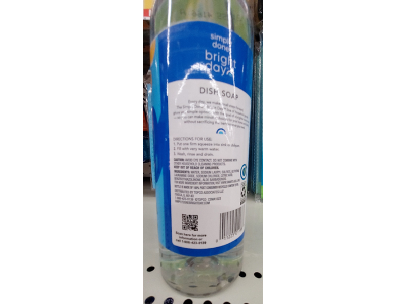 Simply Done Bright Day Dish Soap, Free & Clear, 25 fl oz/739 mL