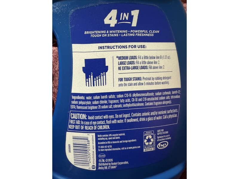 Purex Lquid Laundry Detergent, Fresh Mountain Breeze, 58 Loads, 66 fl oz/1.95 L