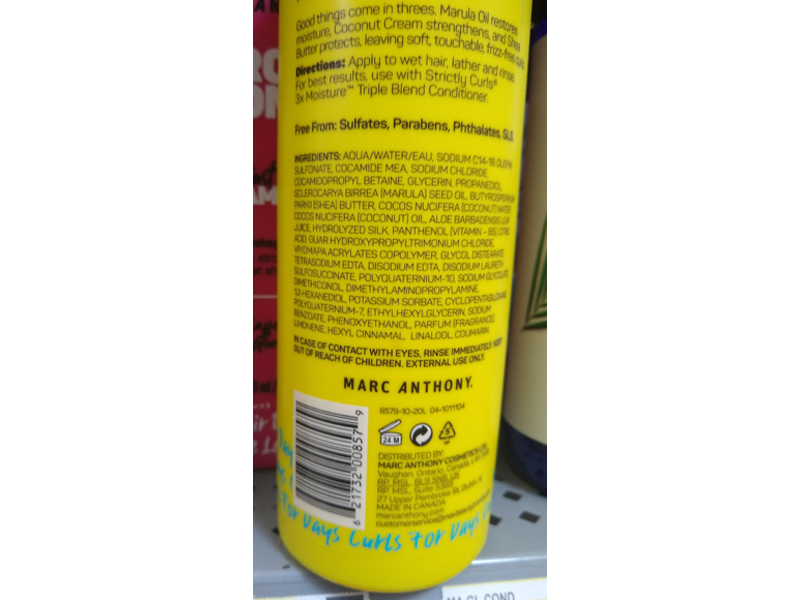 Marc Anthony Strictly Curls Triple Blend Shampoo, 3X Moisture, Marula, Coconut + Shea, 16 fl oz/473 mL