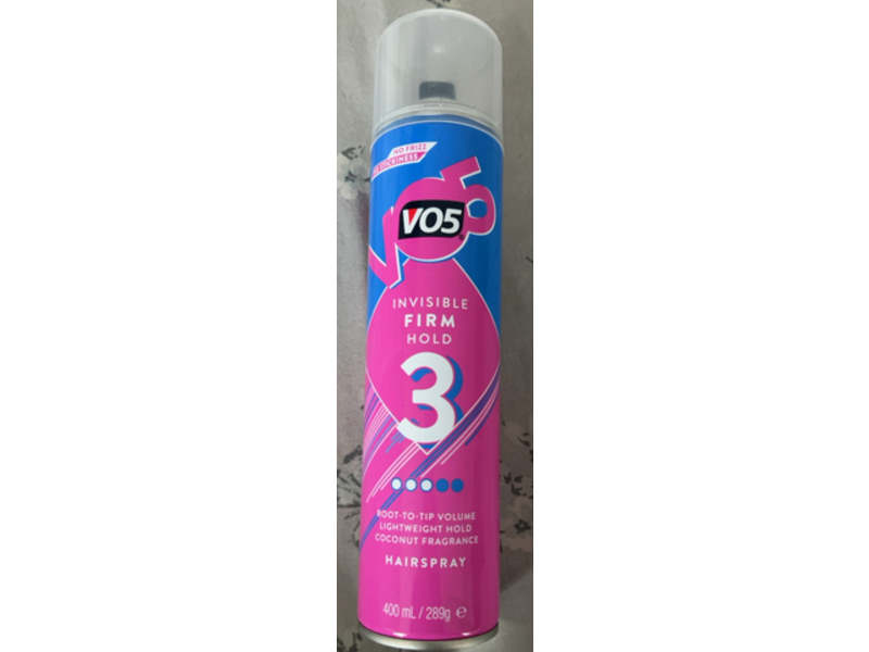 Vo5 Invisible Firm Hold 3 Hairspray, Coconut Fragrance, 400 mL