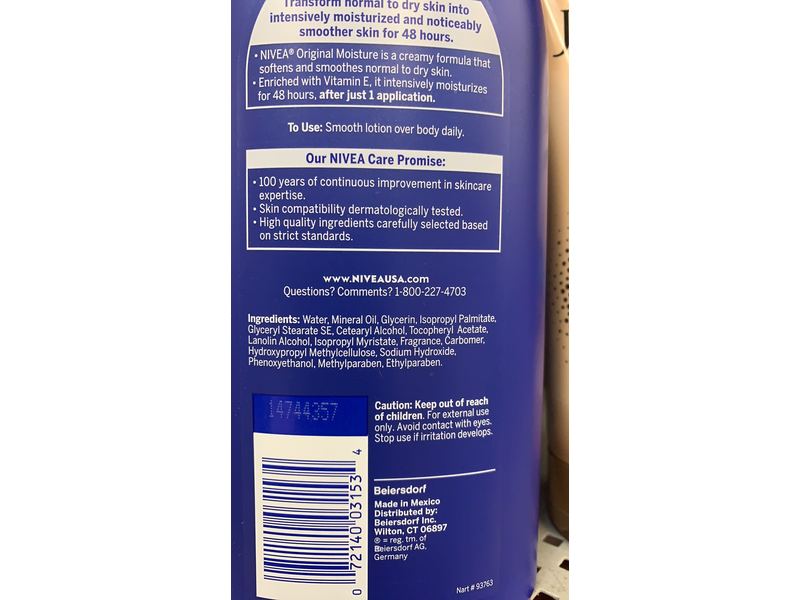 Nivea Original Moisture 48 Hr Body Lotion With Vitamin E, 20 fl oz/591 mL