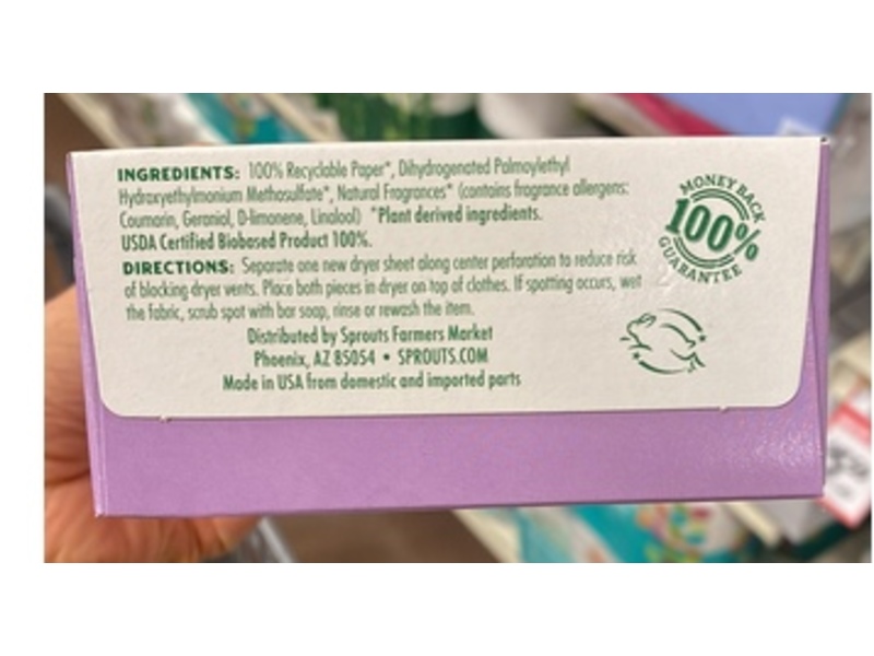 Sprouts Farmers Market Dryer Sheets, Lavender Scent, 80 Count