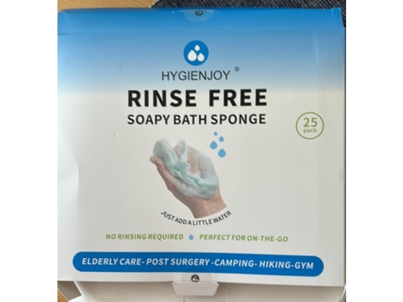 HygienJoy Rinse Free Soapy Bath Sponge, Unscented, 25 Count