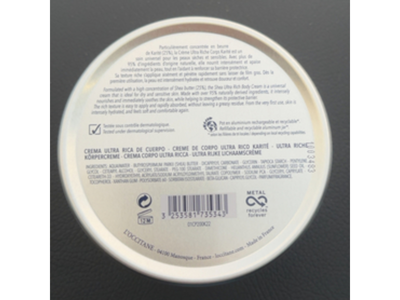 L'Occitane en Provence Ultra Rich Body Cream, 6.9 oz/200 mL