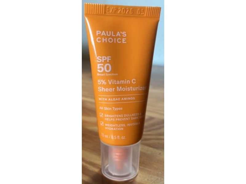 Paula's Choice 5% Vitamin C Sheer Moisturizer Sunscreen, SPF 50, 0.5 fl oz/15 mL