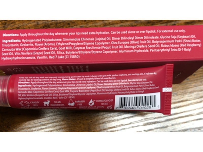 Dionis Goat Milk Moisturizing Lip Mask, Goat Butter Sweet Berry, 0.52 oz/15 g