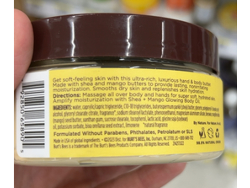 Burt's Bees Luxurious Hand & Body Butter, Shea + Mango, 6.5 oz/185 g