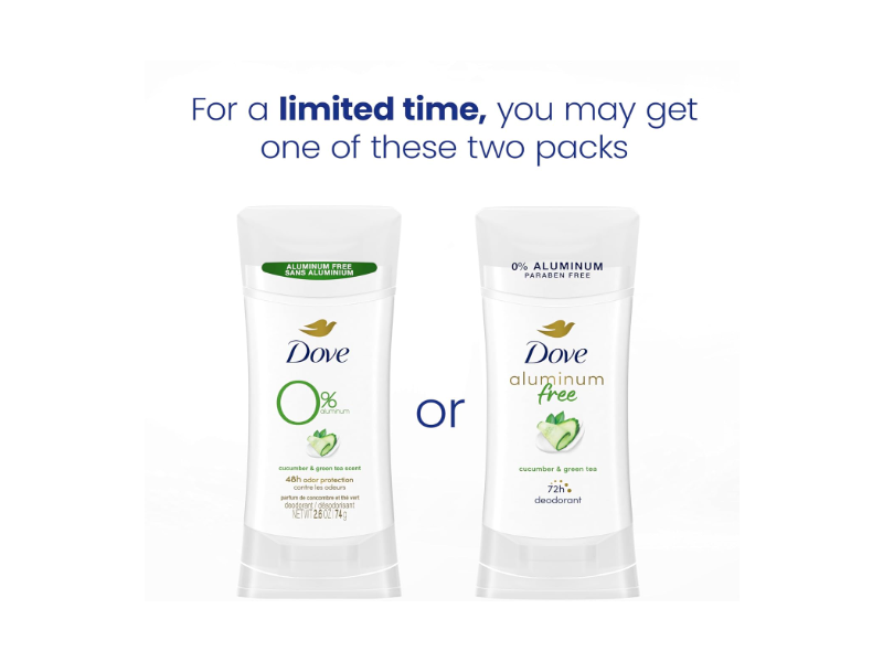 Dove Aluminum Free Deodorant, Cucumber & Green Tea, 2.6 oz/74 g