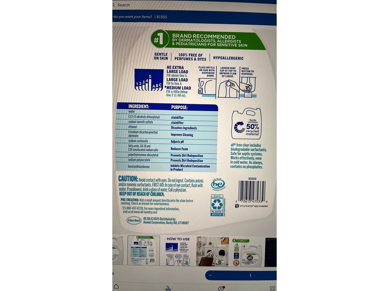 All Advanced OXI Laundry Detergent, Free Clear, 140 Loads