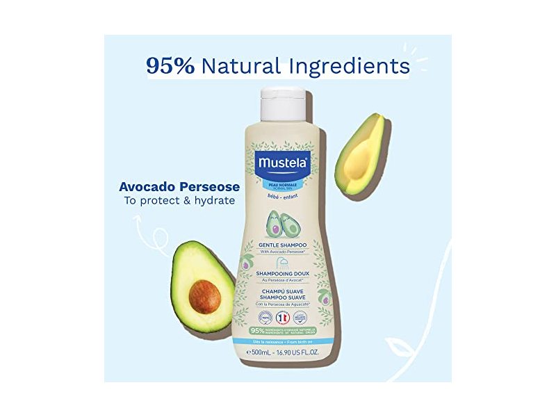 Mustela Baby Gentle Shampoo with Natural Avocado - Hair Care for Kids of all Ages & Hair Types - Tear-Free & Biodegradable Formula - 16.9 fl. oz.