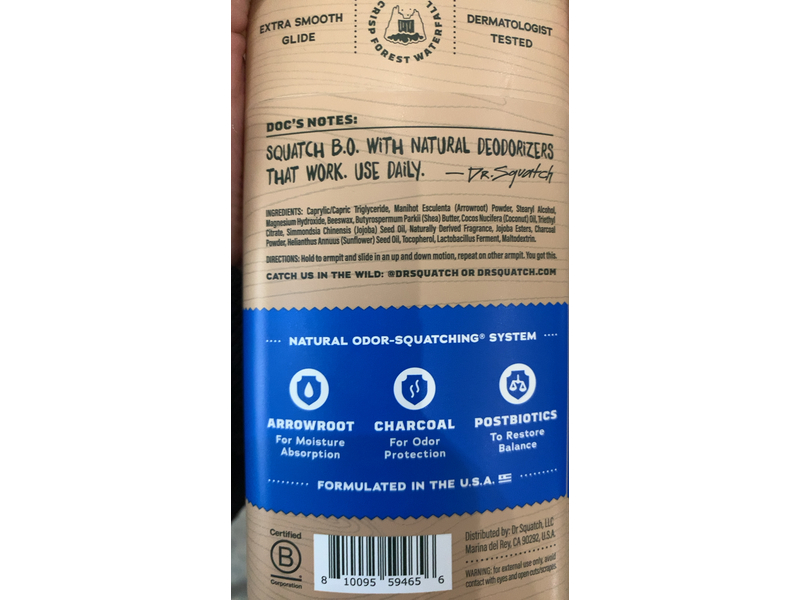 Dr. Squatch Men's Natural Deodorant, Fresh Falls, 2.65 oz/75 g, Pack Of 3