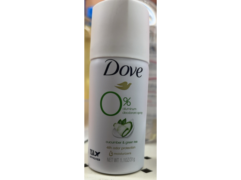 Dove Beauty 0% Aluminum Deodorant Spray, Cucumber & Green Tea, 1.1 oz/31 g