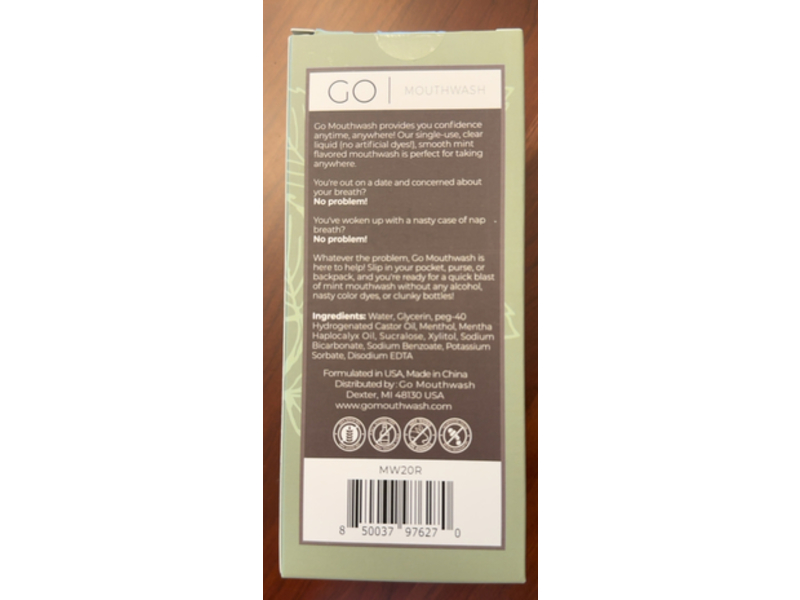 Go Mouth Wash, Mint, 7.4 fl oz/220 mL, Pack of 20