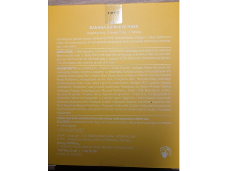 Tirtir Banana BDRN Eye Mask, 0.16 oz/4.8 g, 7 Count