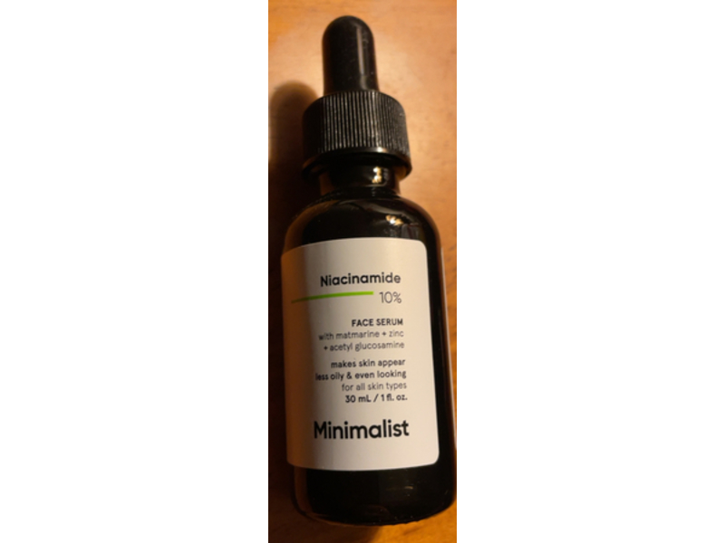 Minimalist Niacinamide 10% Face Serum, Matmarine, Zinc & Acetyl Glucosamine, 1 fl oz/30 mL