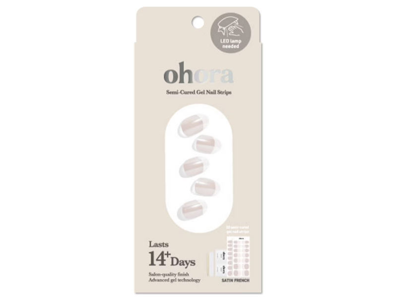 Ohora Semi-Cured Gel Nail Strips, Satin French, 30 Count