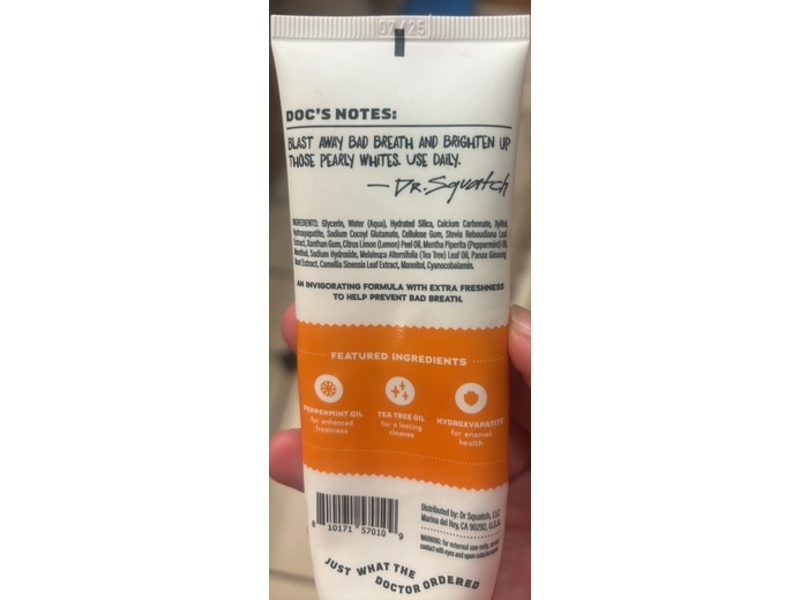Dr. Squatch Whitening Toothpaste, Citrus Mint, 4.7 oz/133 g