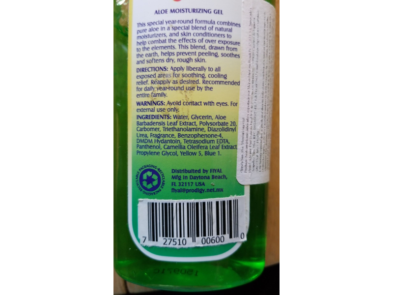Florida Sun Moisturizing Gel, Aloe, 8 fl oz/237 mL