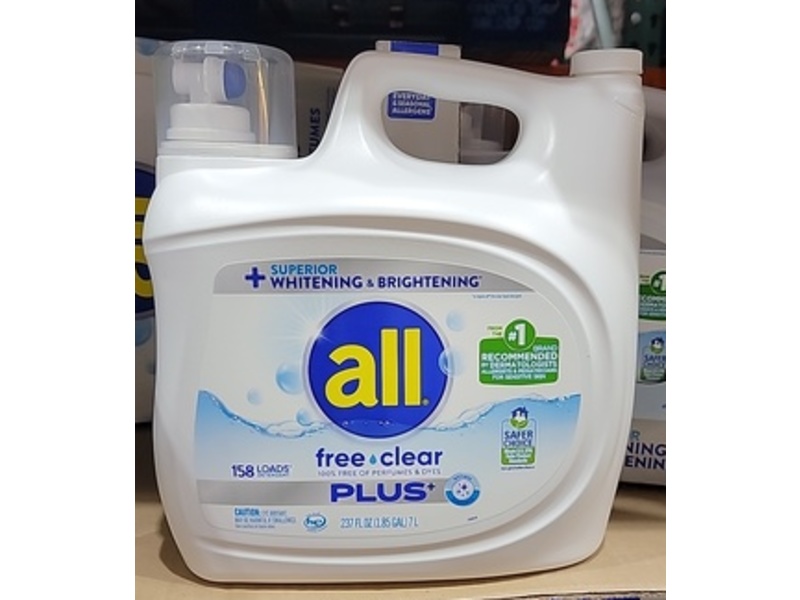 all Plus+ Liquid Detergent, Free & Clear, 158 Loads, 237 fl oz/7 L