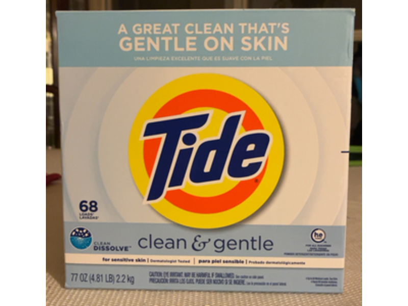 Tide Clean & Gentle Powder Laundry Detergent, 68 Loads, 77 oz/2.2 kg.