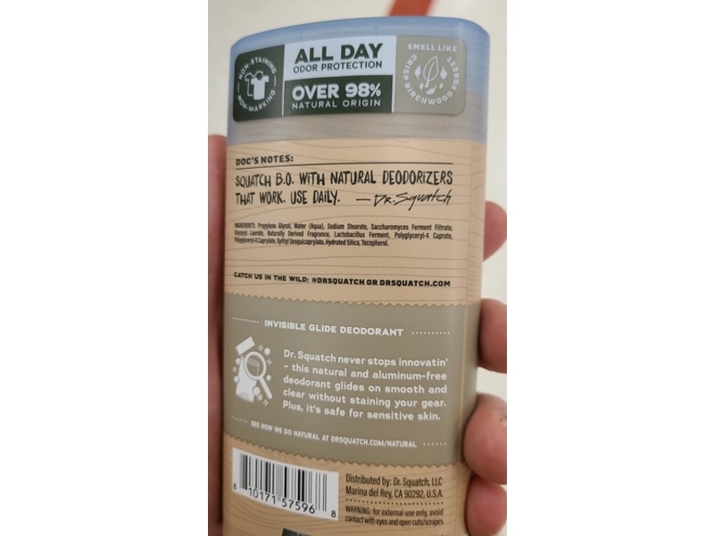 Dr. Squatch Invisible Glide Deodorant, Birchwood Breeze, 2.65 oz/75 g
