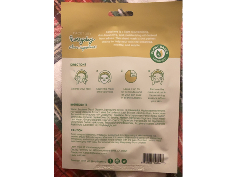 Facetory Everyday Skin Balancing Mask, Olive Squalane, 0.81 fl oz/23 g, Pack Of 5