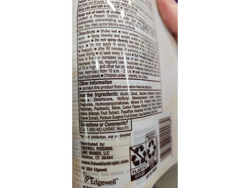 Hawaiian Tropic Weightless Hydration Sunscreen Clear Spray, SPF 30, 6 oz/170 g, 2 Pack