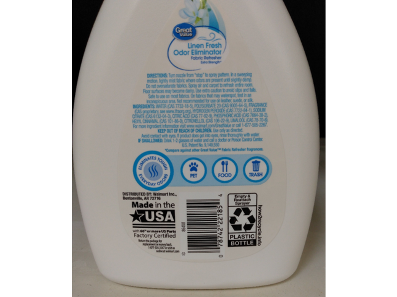 Great Value Order Eliminator Fabric Refresher, Linen Fresh, 27 fl oz/800 mL