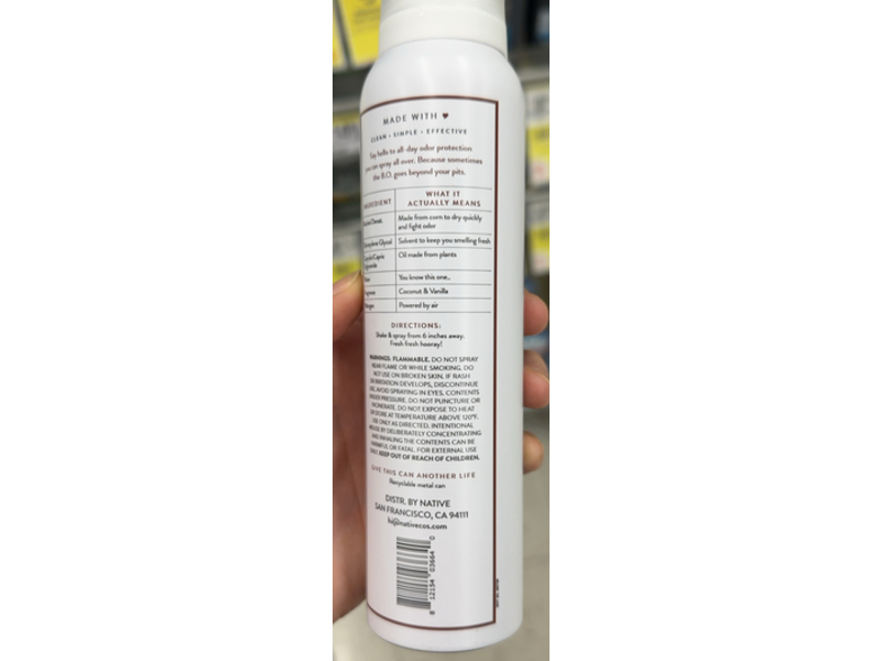 Native Deodorant & Body Spray, Coconut & Vanilla, 3.5 oz/99 g