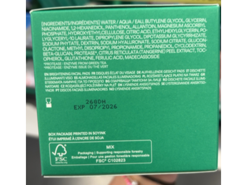 Innisfree Vitamin C Brightening Toner Pads, Green Tea Enzyme, 5.74 fl oz/170 mL, 60 Count