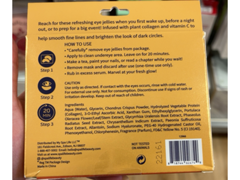 Spalife Under Eye Patch Vitamin C, Plant Collagen, 0.13 oz/3.8 g, 6 Counts