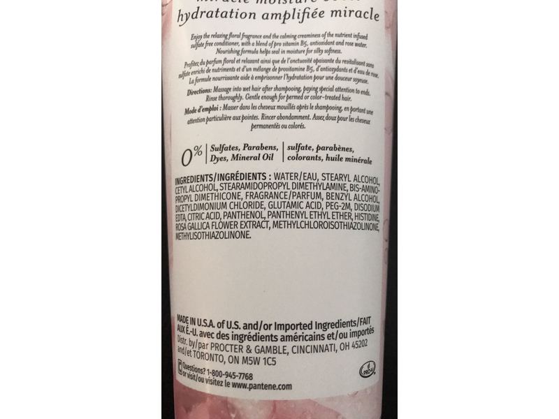 Pantene Pro-V Miracle Moisture Boost Sulfate Free Conditioner, Rose Water, 8.0 fl oz/237 mL