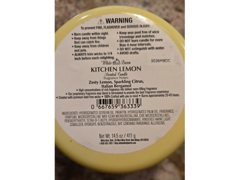 White Barn Scented Candle, Kitchen Lemon, 14.5 oz/411 g