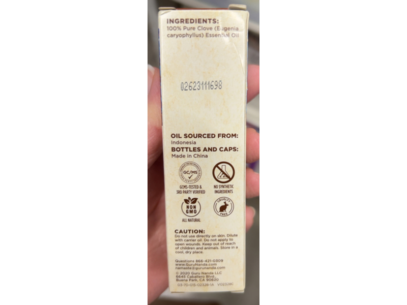 Gurunanda 100% Pure Clove Essential Oil, 0.5 fl oz/15 mL