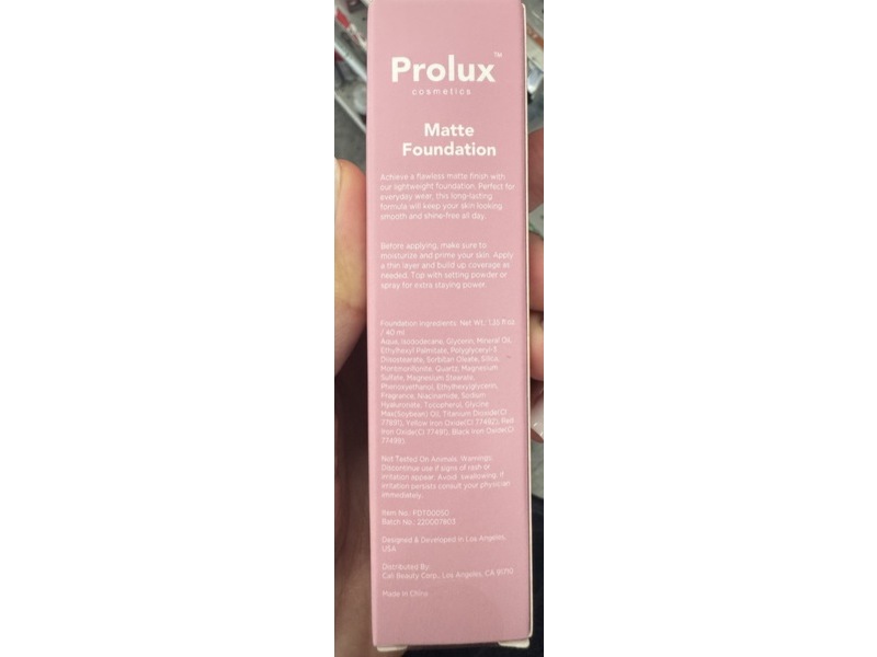Prolux Cosmetics Matte Foundation, Porcelain, 1.35 fl oz/40 mL