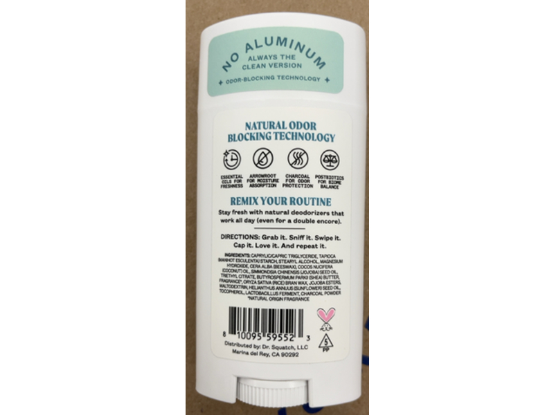 Dr. Squatch Jukebox Natural Deodorant, Sky Blue Malibu, 2.65 oz/75 g