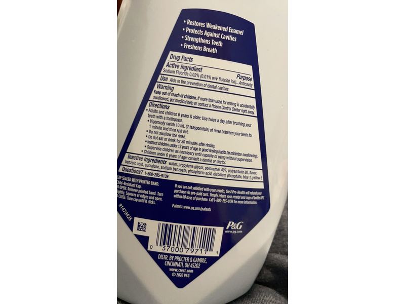 Crest Pro-Health Restore Enamel Mouthwash, Clean Mint, Alcohol Free, 33.8 fl oz/1 L